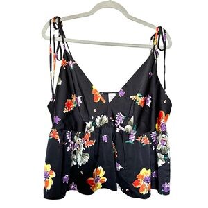 Savage x Fenty Night Blooms Satin Sleep Cami Babydoll in Black Floral Size 1X